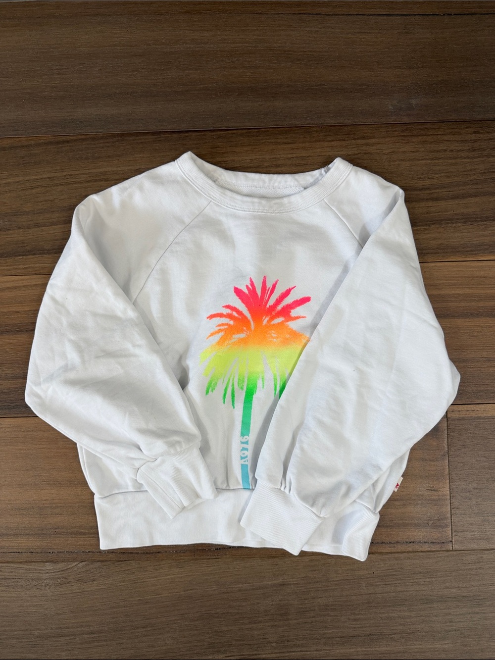 Ao76 Kids White Crewneck Sweatshirt with Neon Palm Tree Graphic